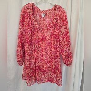 Jaclyn Smith Sheer Red/Pink Flowy Women's Top Plus Size